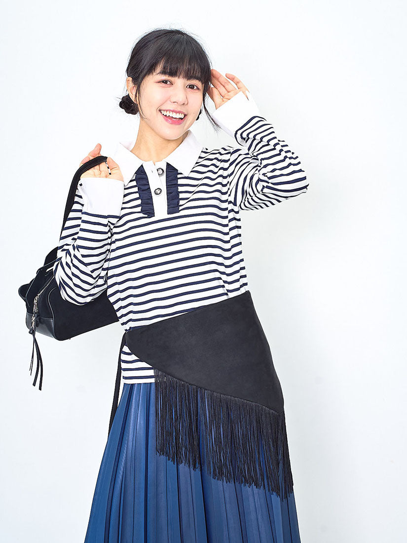 Ruffle Trim Striped Polo Top (2 Colours)