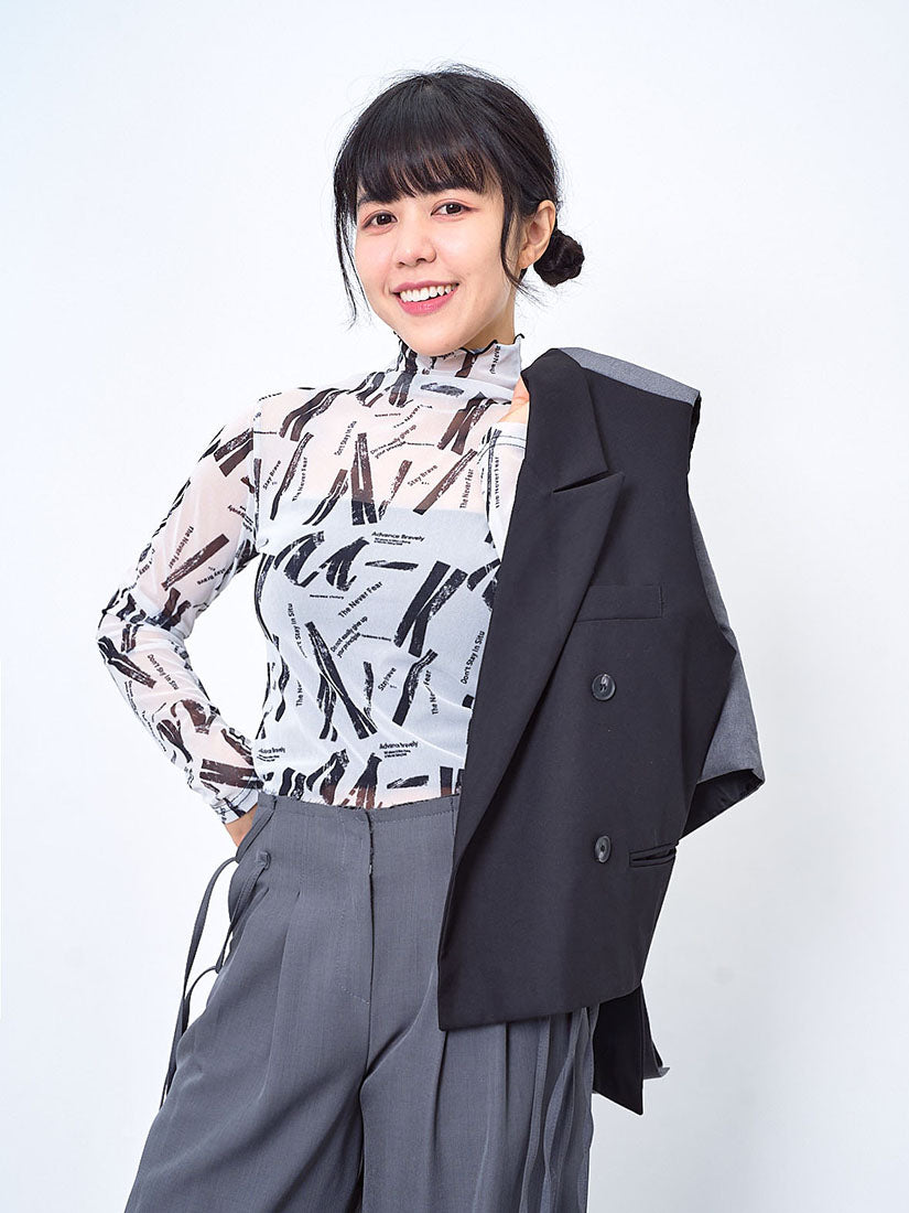 Sheer Printed Lettuce Edge Mesh Top (2 Colours)