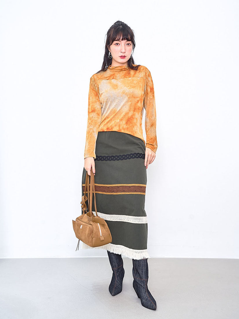 Lace Trim Tassels Hem Skirt (2 Colours)