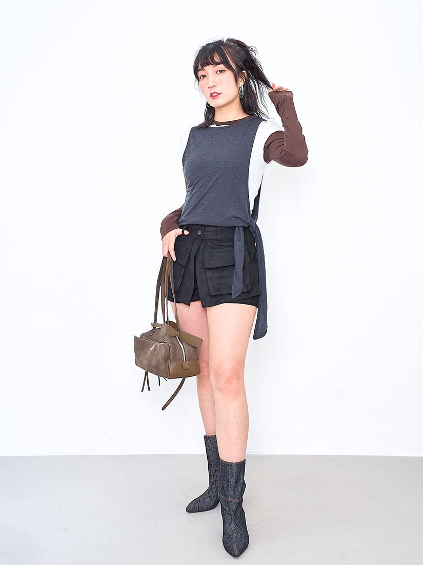Layered Wrap Pocket Suede Shorts (2 Colours)