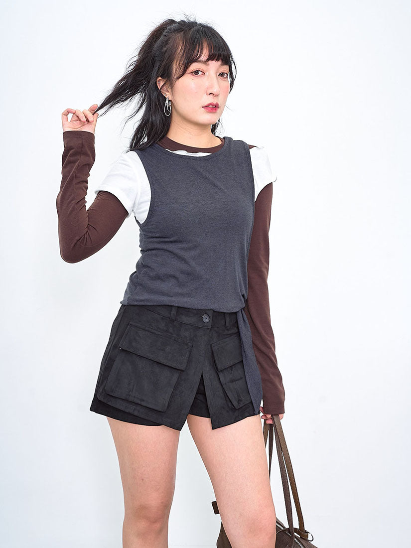 Layered Wrap Pocket Suede Shorts (2 Colours)