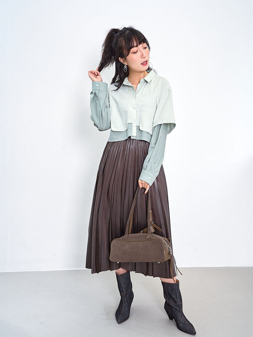 Leather Look Pleated Maxi Skirt (2 Colours)