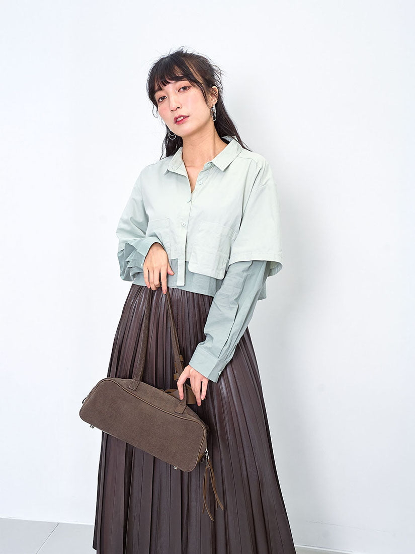 Colourblock Layered Crop Shirt (2 Colours)