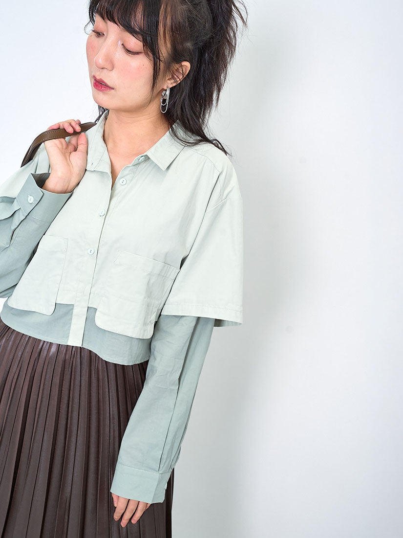Colourblock Layered Crop Shirt (2 Colours)