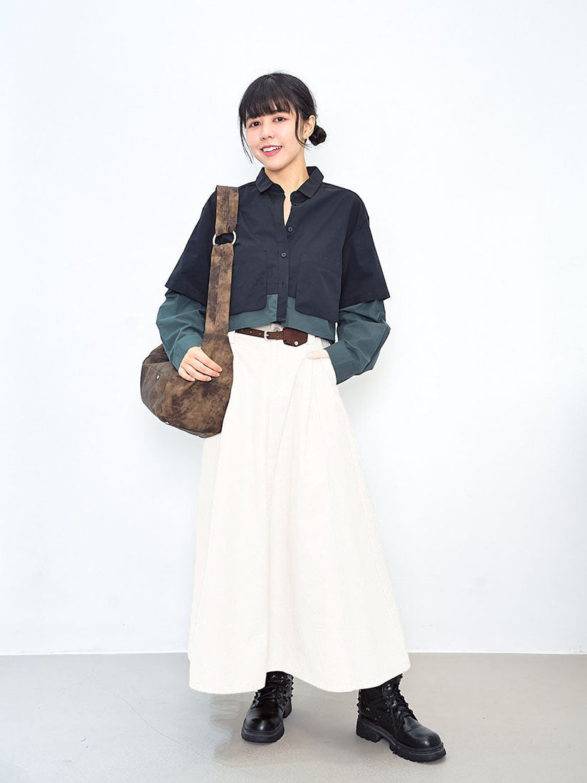 Colourblock Layered Crop Shirt (2 Colours)