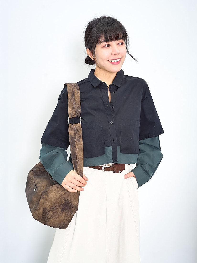 Colourblock Layered Crop Shirt (2 Colours)