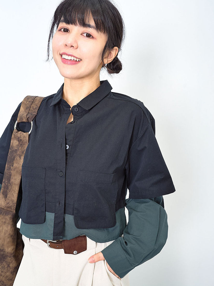 Colourblock Layered Crop Shirt (2 Colours)