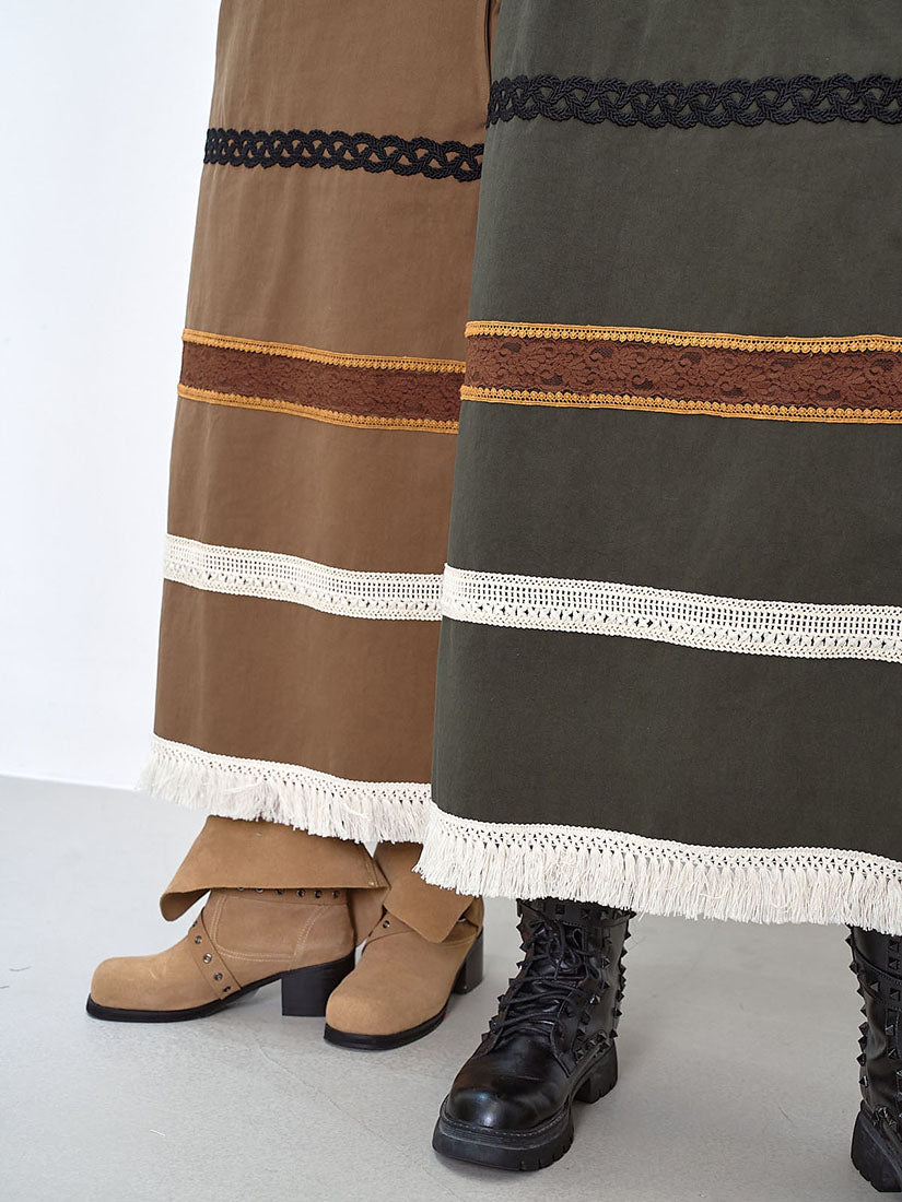 Lace Trim Tassels Hem Skirt (2 Colours)