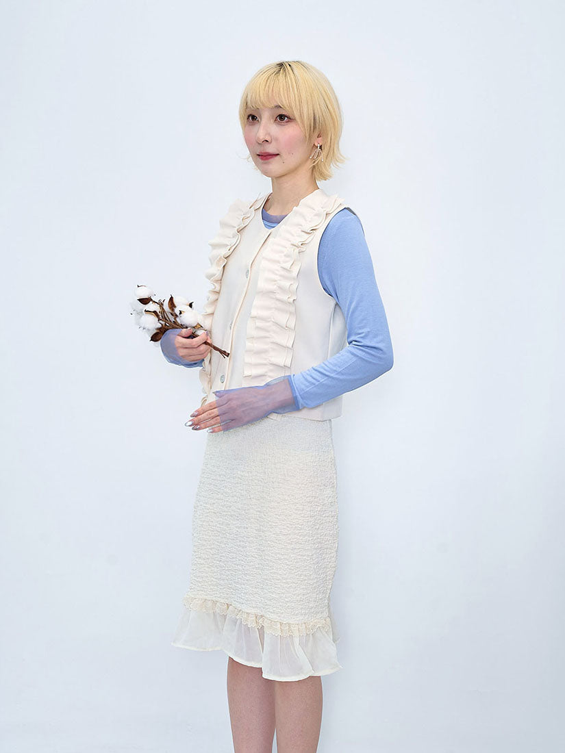 Ruffle Chiffon Hem Wrinkle Skirt (2 Colours)