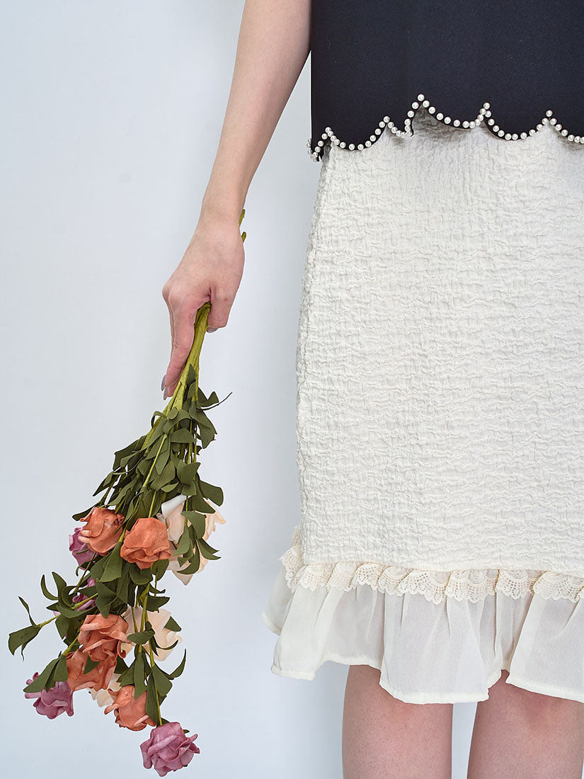 Ruffle Chiffon Hem Wrinkle Skirt (2 Colours)
