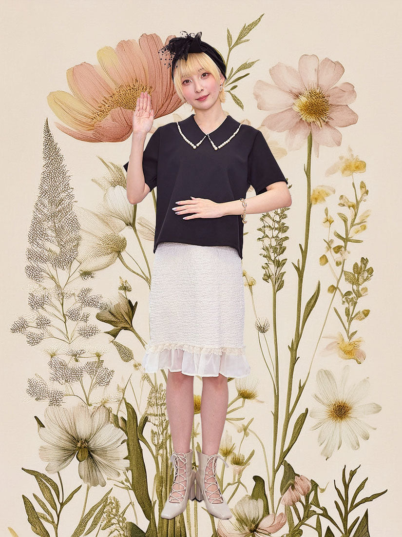 Ruffle Chiffon Hem Wrinkle Skirt (2 Colours)
