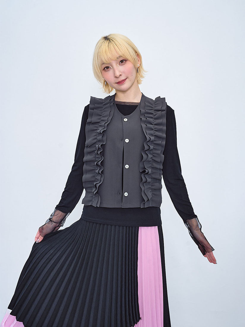 Two Tone Layered Pleated Skirt