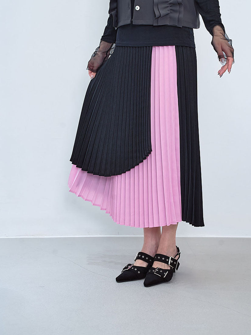 Two Tone Layered Pleated Skirt (2 Colours)