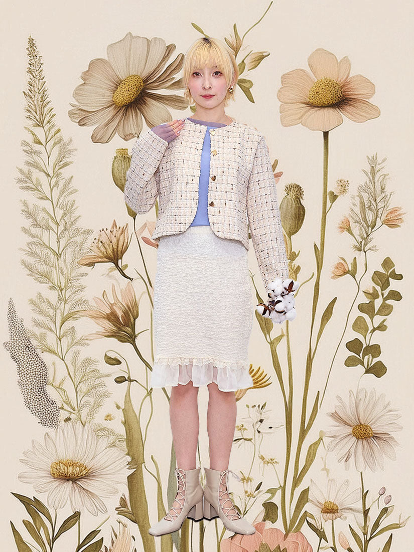 Golden Heart Button Tweed Jacket (2 Colours)