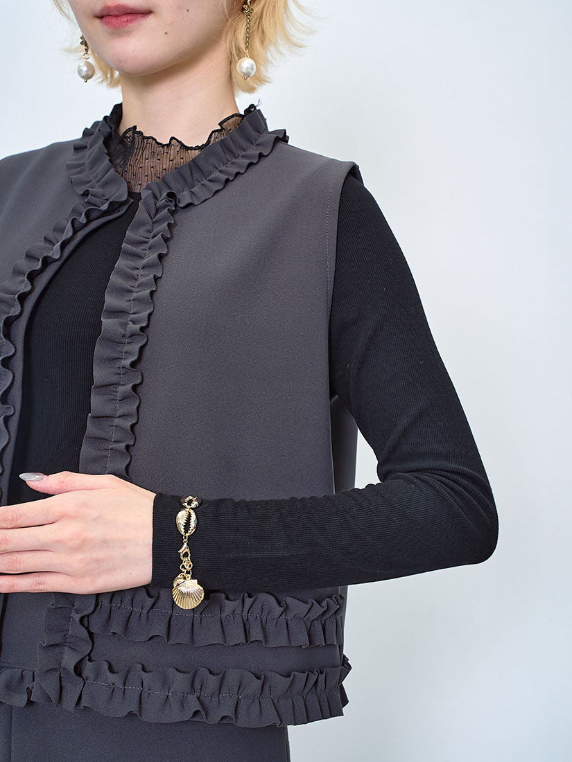 Ruffle Edge Open Front Vest (2 Colours)