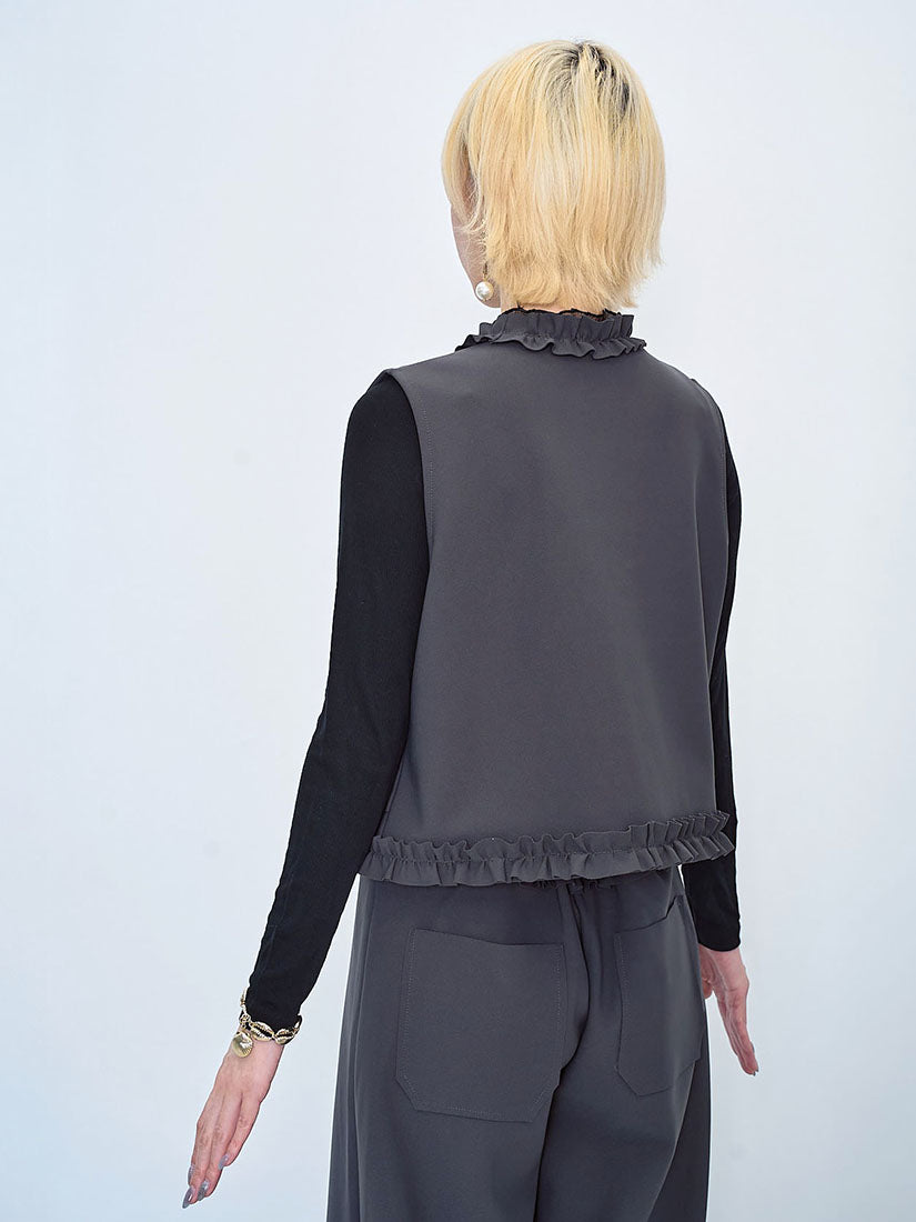 Ruffle Edge Open Front Vest (2 Colours)