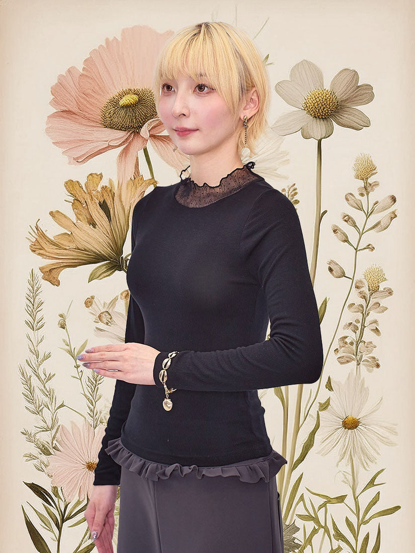 Dot Mesh Mock Neck Top (2 Colours)