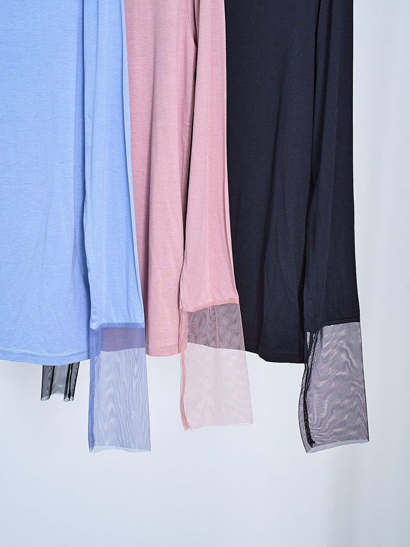 Mesh Neck and Cuff Basic Top (3 Colours)
