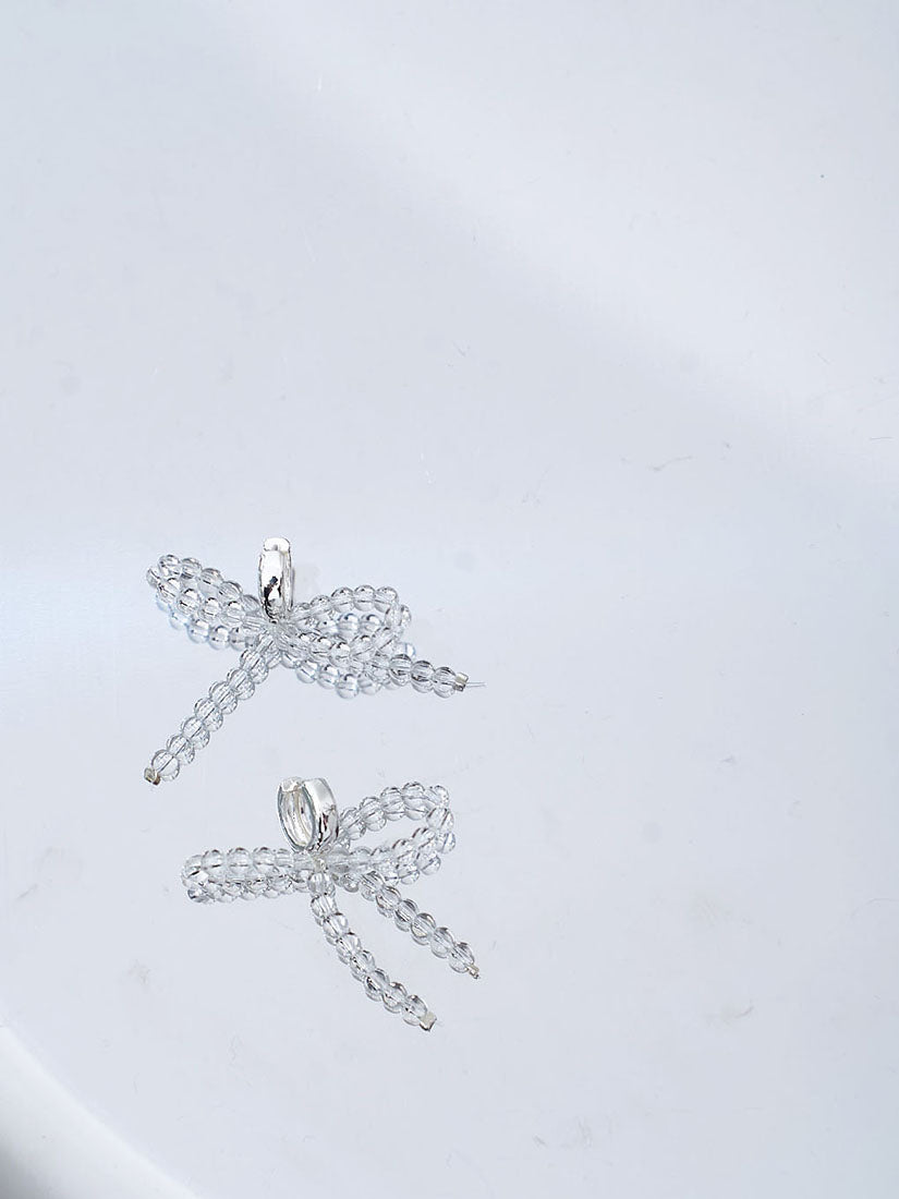 Crystal Beaded Bow Hoop Earrings