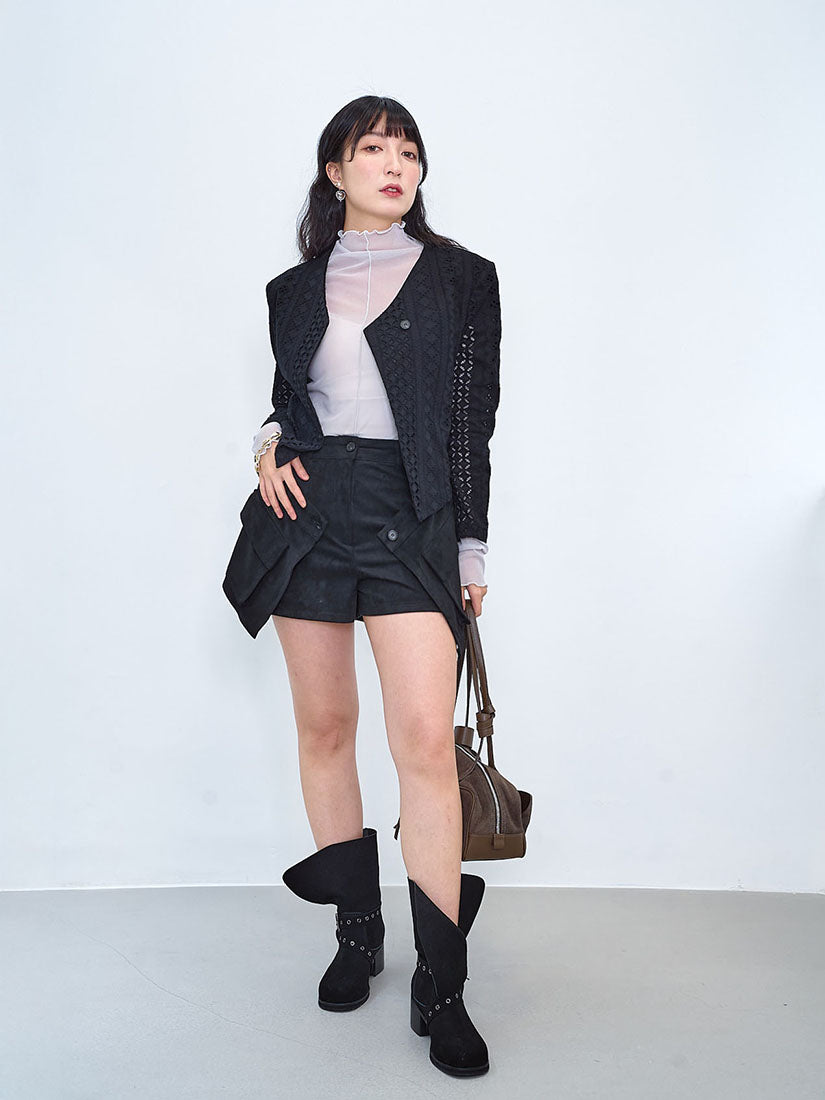 Layered Wrap Pocket Suede Shorts (2 Colours)