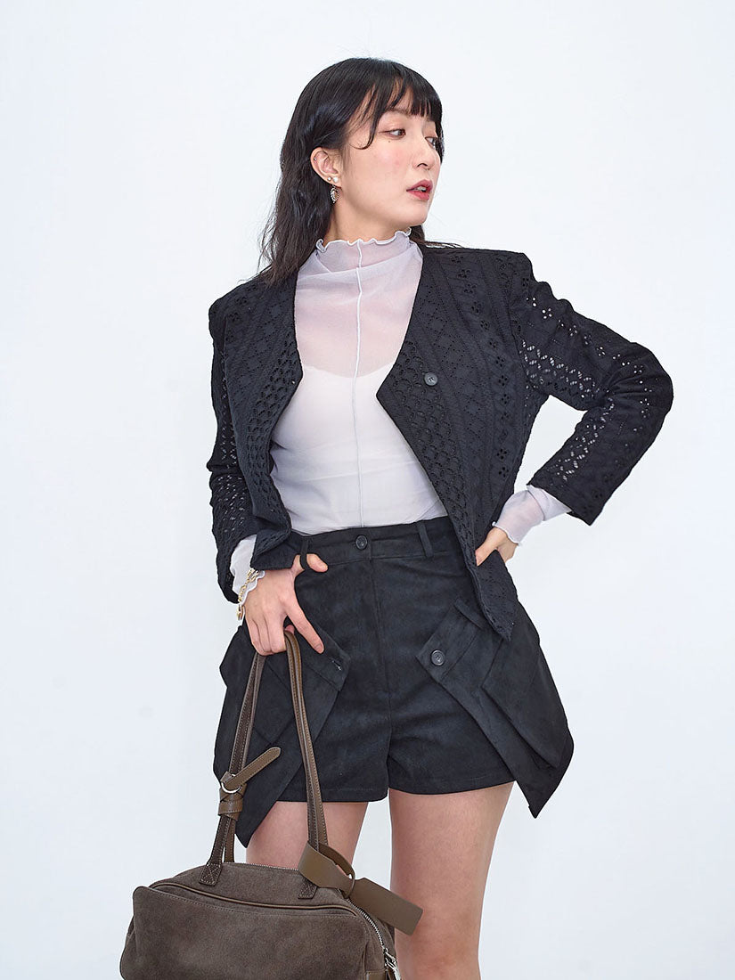 Layered Wrap Pocket Suede Shorts (2 Colours)