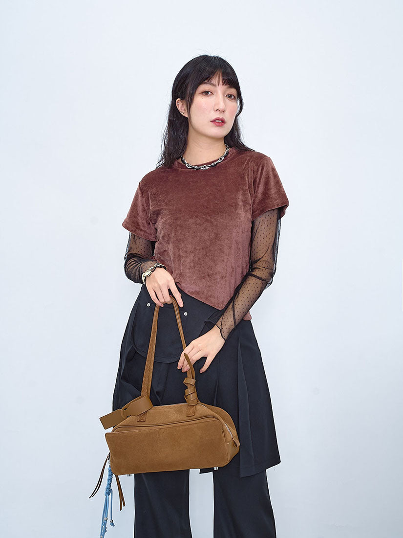 Dot Mesh Sleeve Fleece Tee (2 Colours)