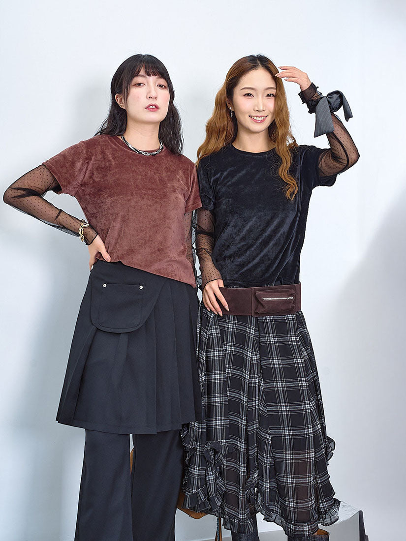Dot Mesh Sleeve Fleece Tee (2 Colours)