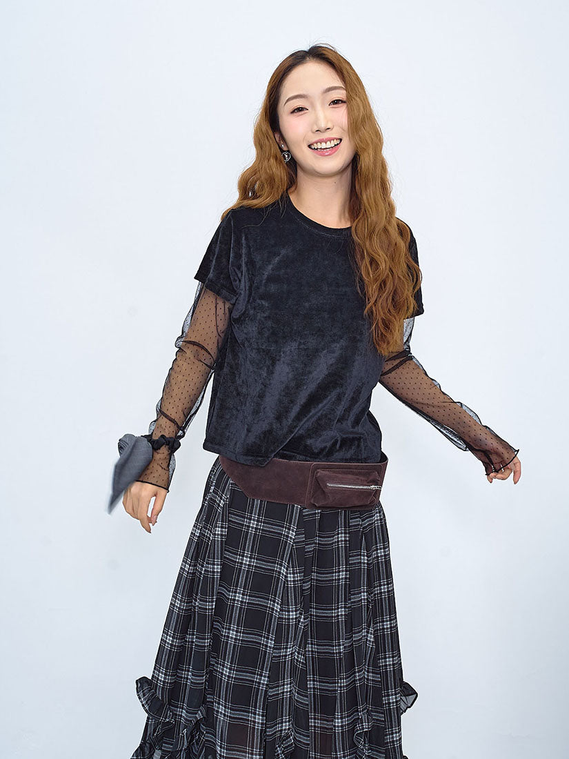 Ruffle Curve Hem Checkered Printed Skirt (2 Colours)