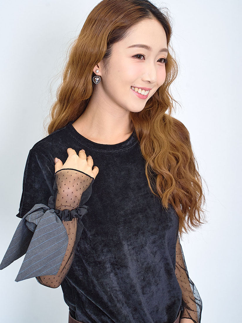 Dot Mesh Sleeve Fleece Tee (2 Colours)