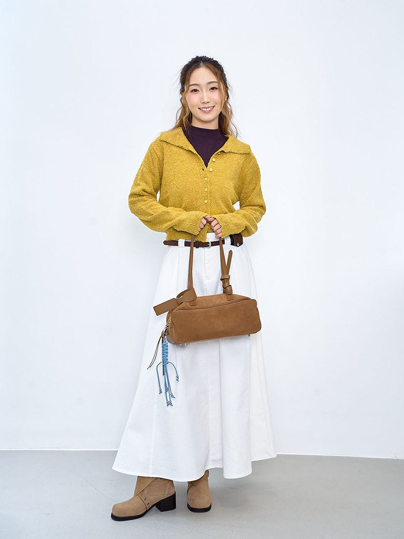 Suede Belted Flare Skirt (Defect Sale)