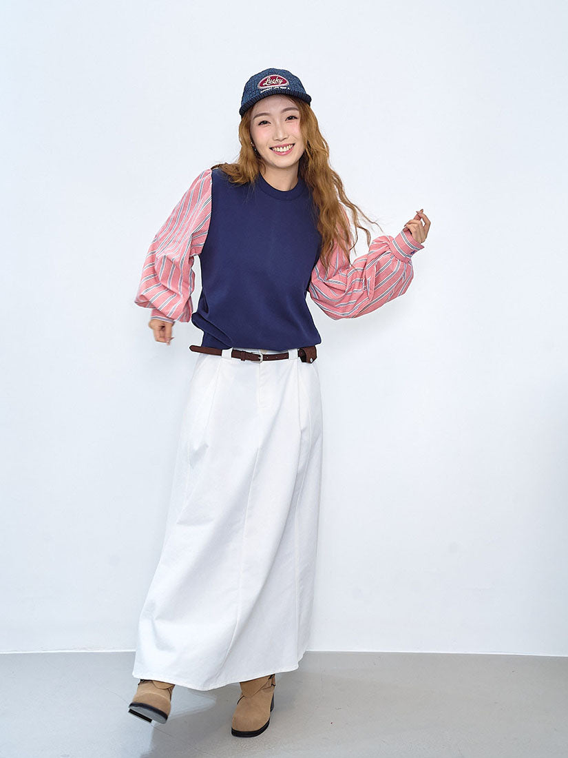Striped Shirt Sleeve Sweatshirt (2 Colours)