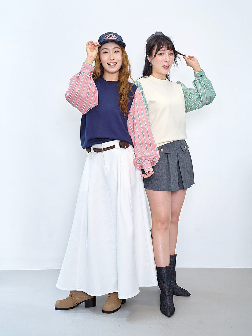 Striped Shirt Sleeve Sweatshirt (2 Colours)