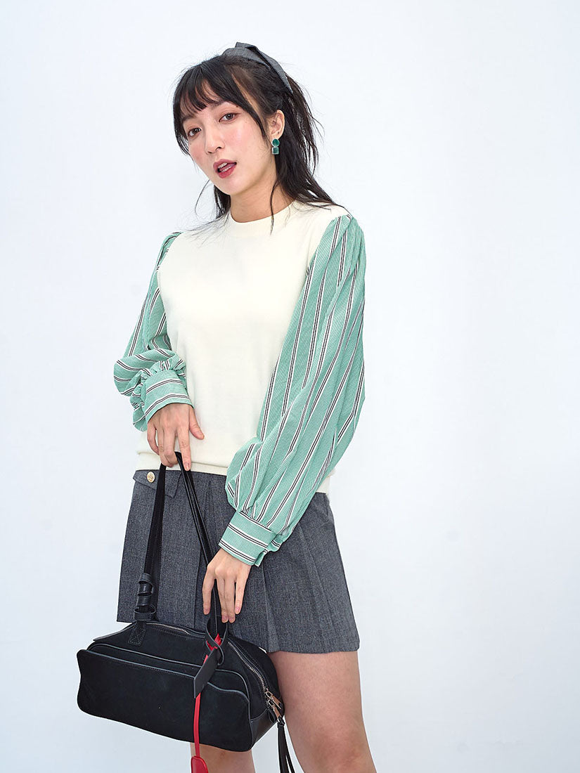 Striped Shirt Sleeve Sweatshirt (2 Colours)
