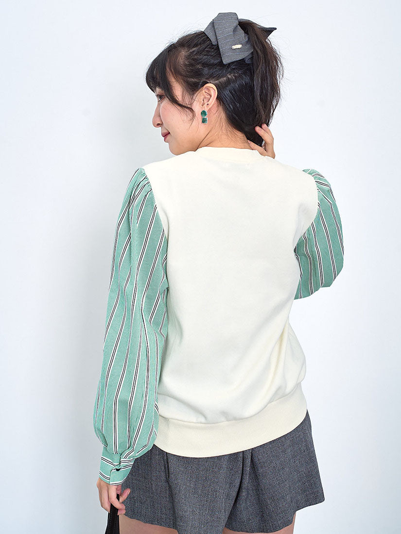 Striped Shirt Sleeve Sweatshirt (2 Colours)