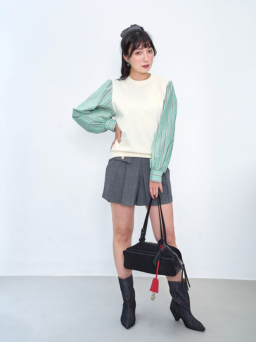Striped Shirt Sleeve Sweatshirt (2 Colours)