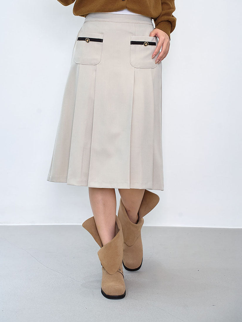 Front Pocket Pleated Skirt (3 Colours)