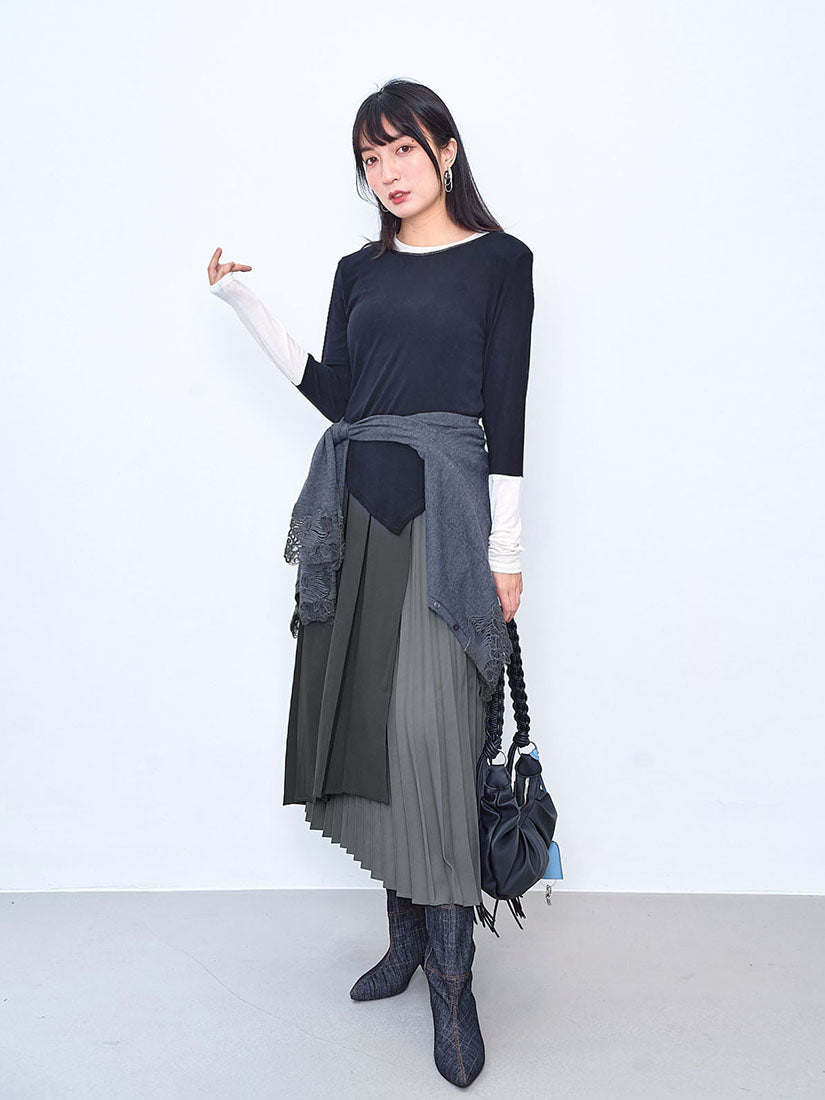 Layered Pleated Two Tone Skirt (2 Colours)