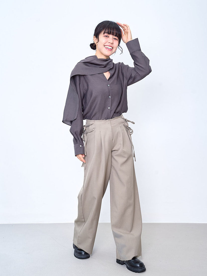 Scarf Neck Open Back Shirt (2 Colours)