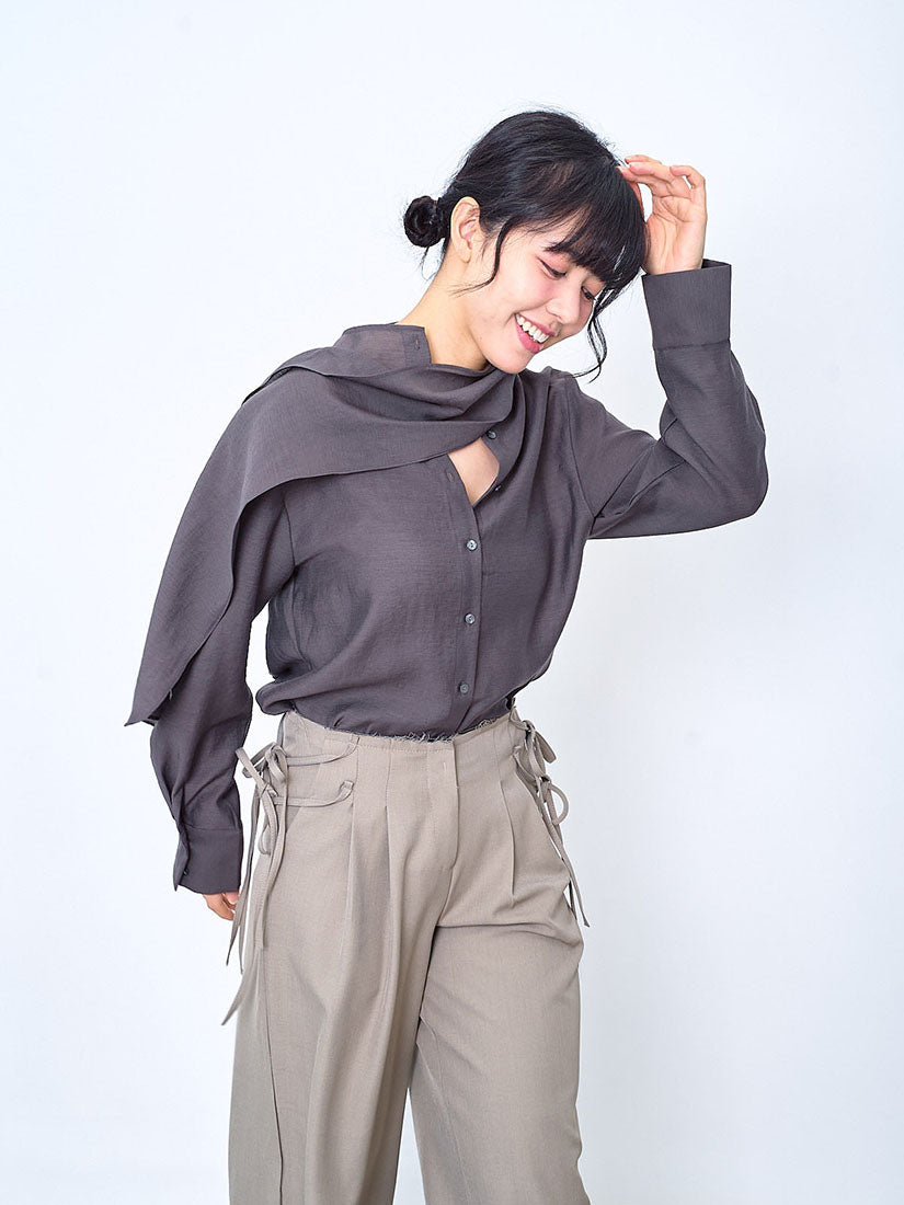 Scarf Neck Open Back Shirt (2 Colours)