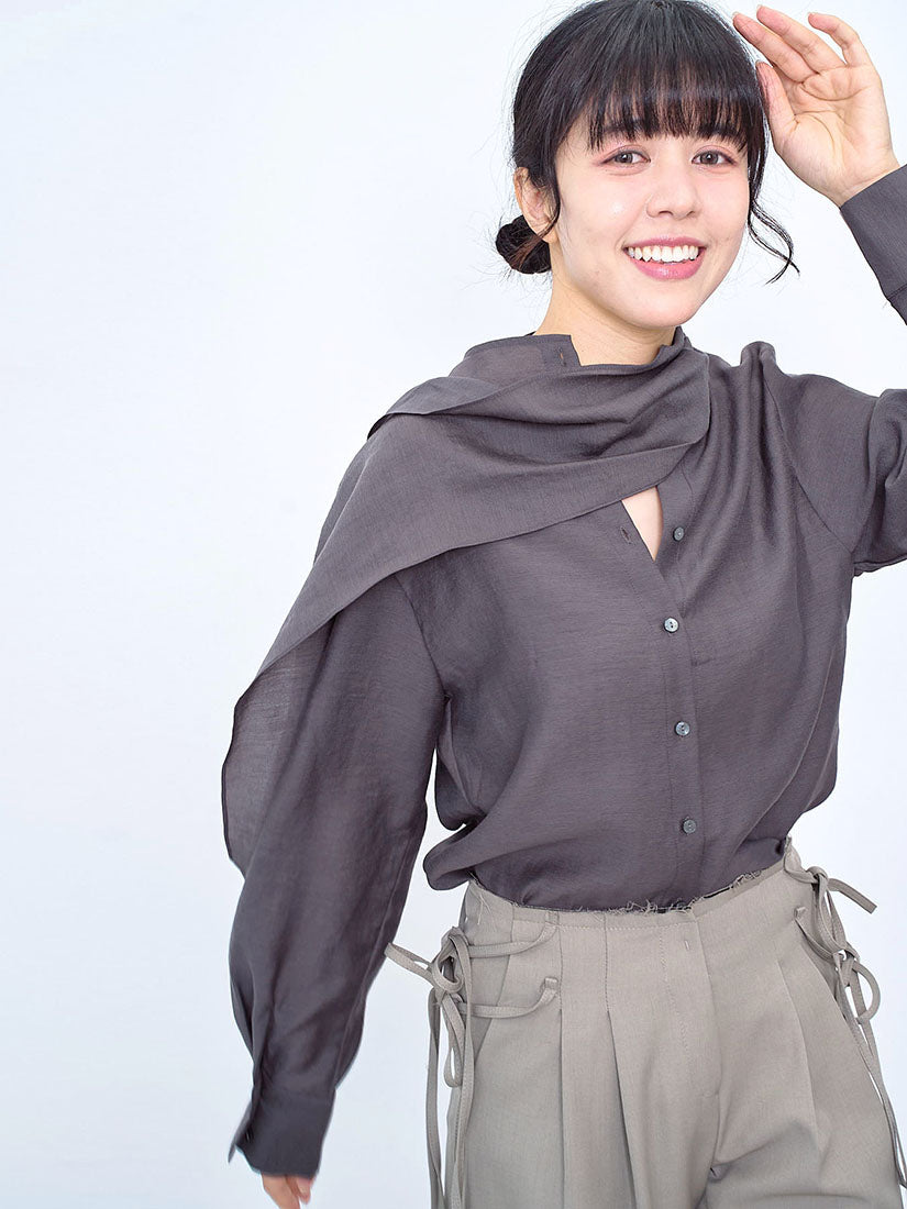 Scarf Neck Open Back Shirt (2 Colours)