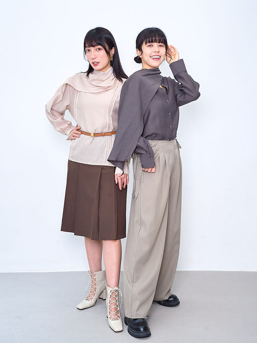 Scarf Neck Open Back Shirt (2 Colours)