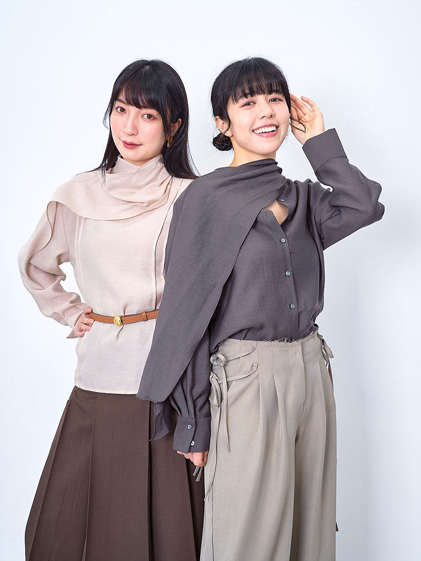 Scarf Neck Open Back Shirt (2 Colours)