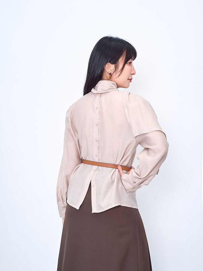 Scarf Neck Open Back Shirt (2 Colours)