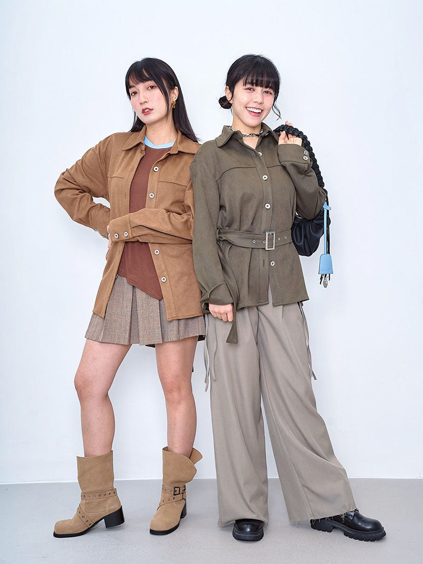 Belted Suede Shirt Jacket (2 Colours)