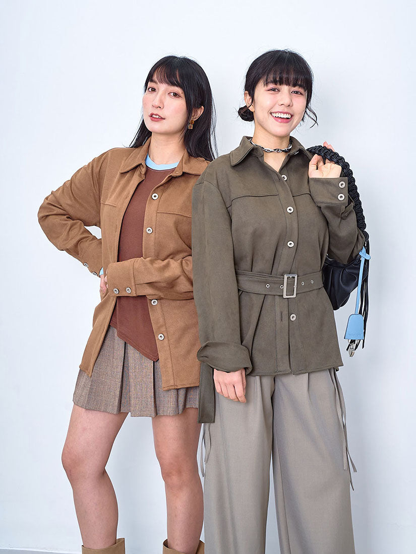 Belted Suede Shirt Jacket (2 Colours)