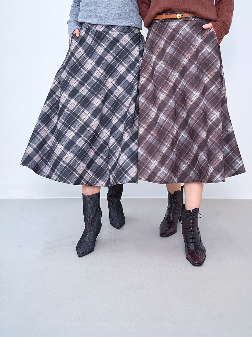 Tartan Printed Flare Skirt (2 Colours)