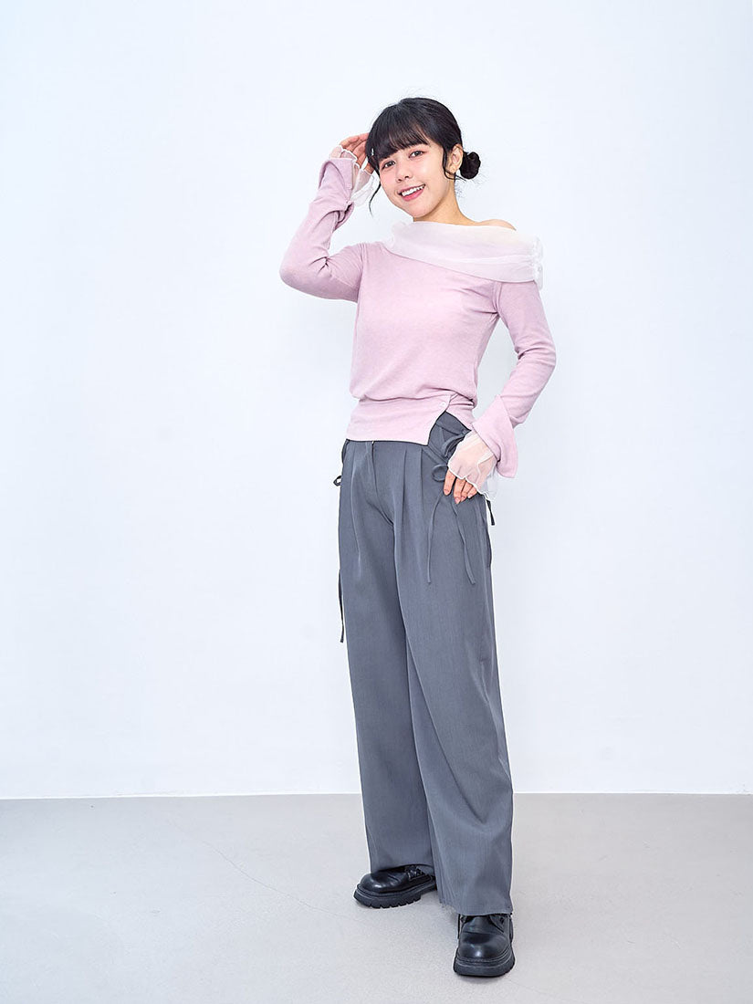 Mesh Neck One Shoulder Top (2 Colours)