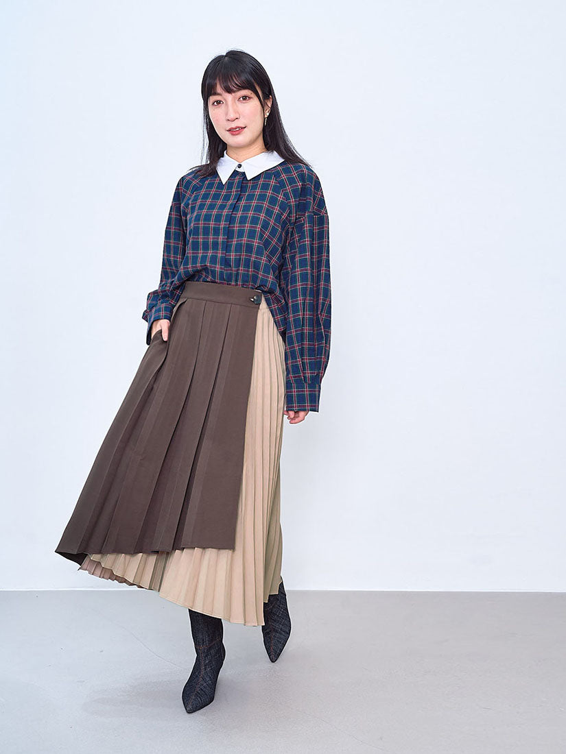 Layered Pleated Two Tone Skirt (2 Colours)