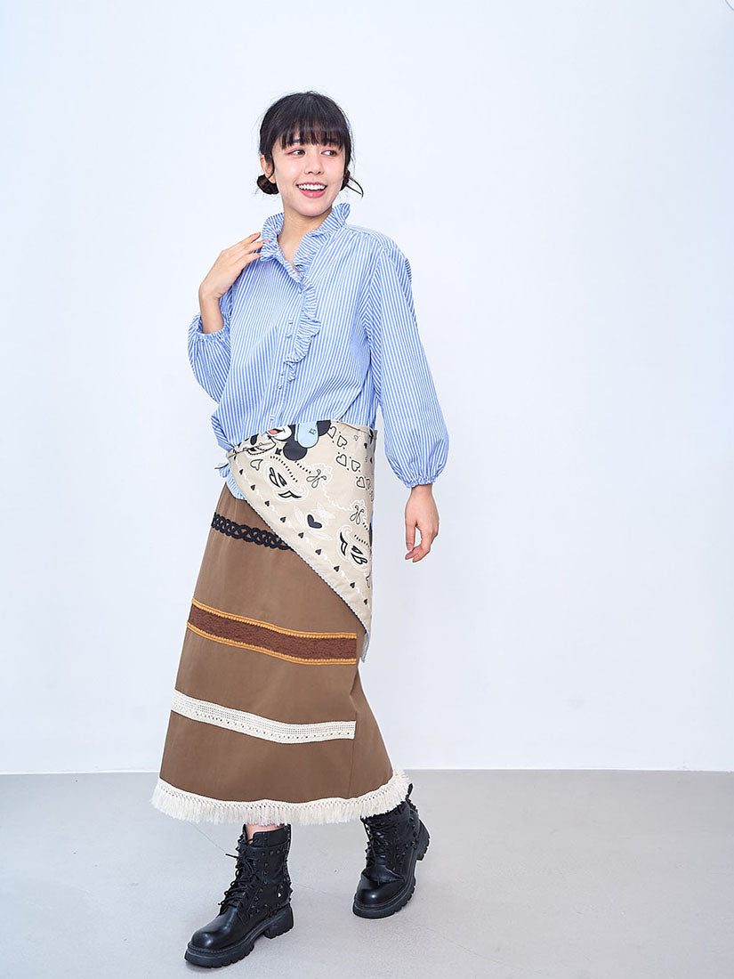 Lace Trim Tassels Hem Skirt (2 Colours)