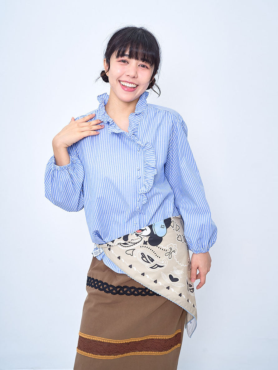Ruffle Trim Side Button Striped Shirt